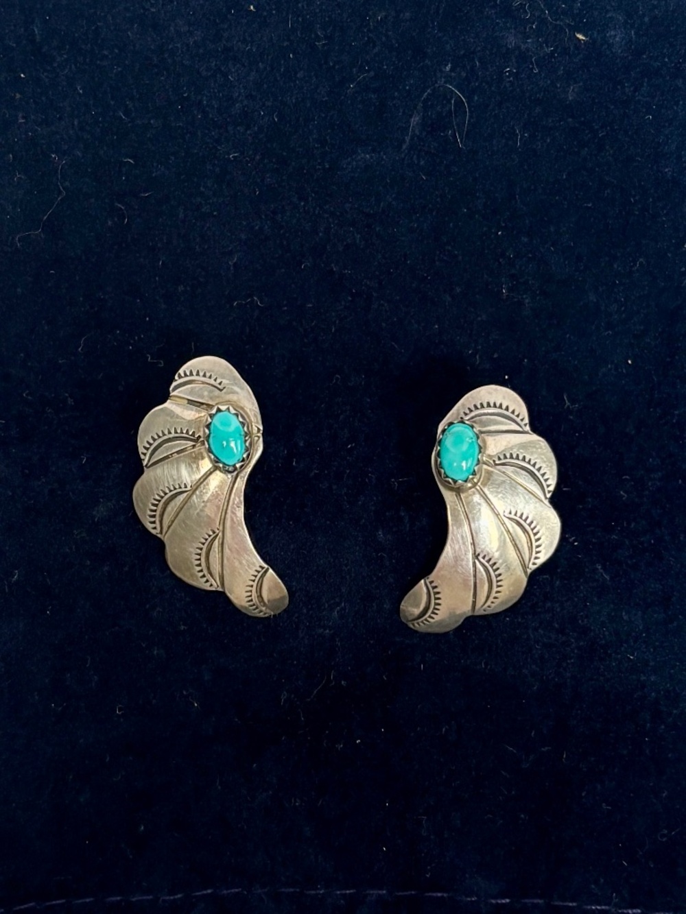 Vintage Sterling and Turquoise Wing Shaped Post Earrings
